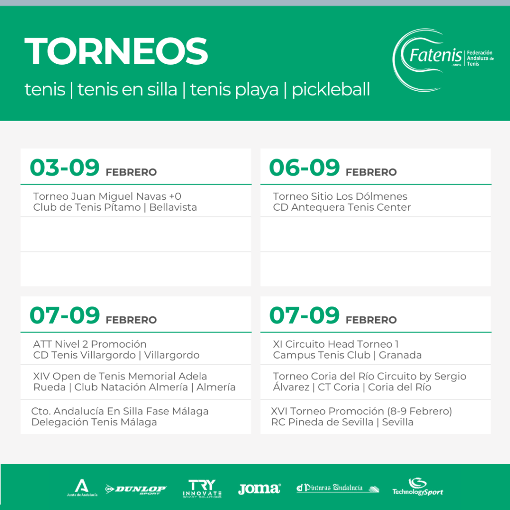 Torneos de Tenis, Tenis Playa, Pickleball y Tenis en Silla en Andalucía