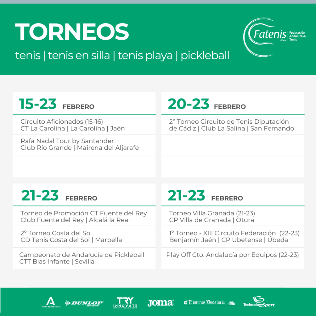 Torneos de Tenis, Tenis Playa, Pickleball y Tenis en Silla en Andalucía