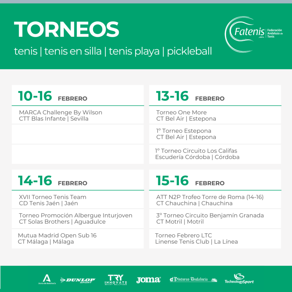 Torneos de Tenis, Tenis Playa, Pickleball y Tenis en Silla en Andalucía