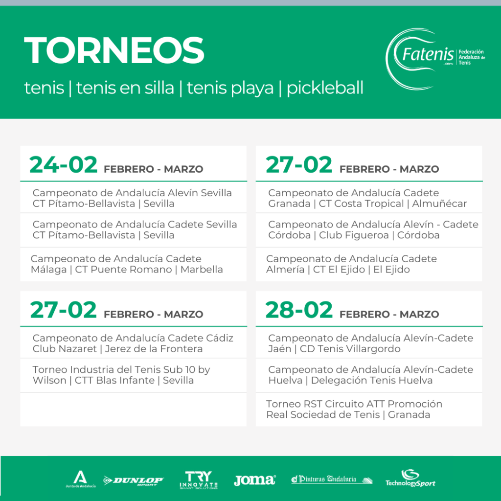 Torneos de Tenis, Tenis Playa, Pickleball y Tenis en Silla en Andalucía