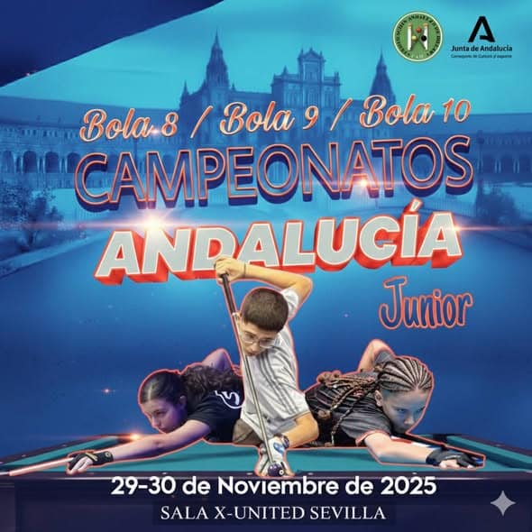 Convocatoria de Campeonatos Juniors de Andalucía 25/26: Bola 8, Bola Convocatoria de Campeonatos Juniors de Andalucía 25/26: Bola 8, Bola 9 y Bola 10 - Federación Andaluza de Billar
