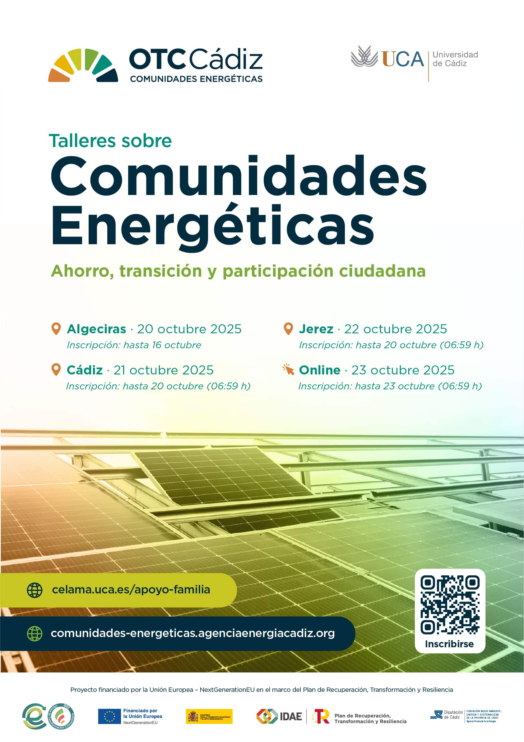 Diputación y Universidad de Cádiz Impulsan 8 Talleres para Fomentar Cartel talleres comunidades energéticas