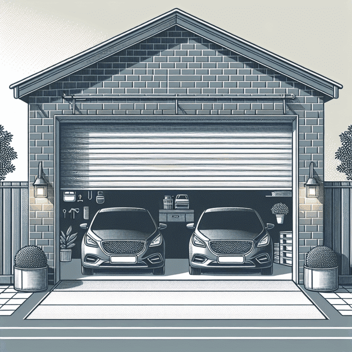 tiene espacio para dos coches y una puerta enrollable