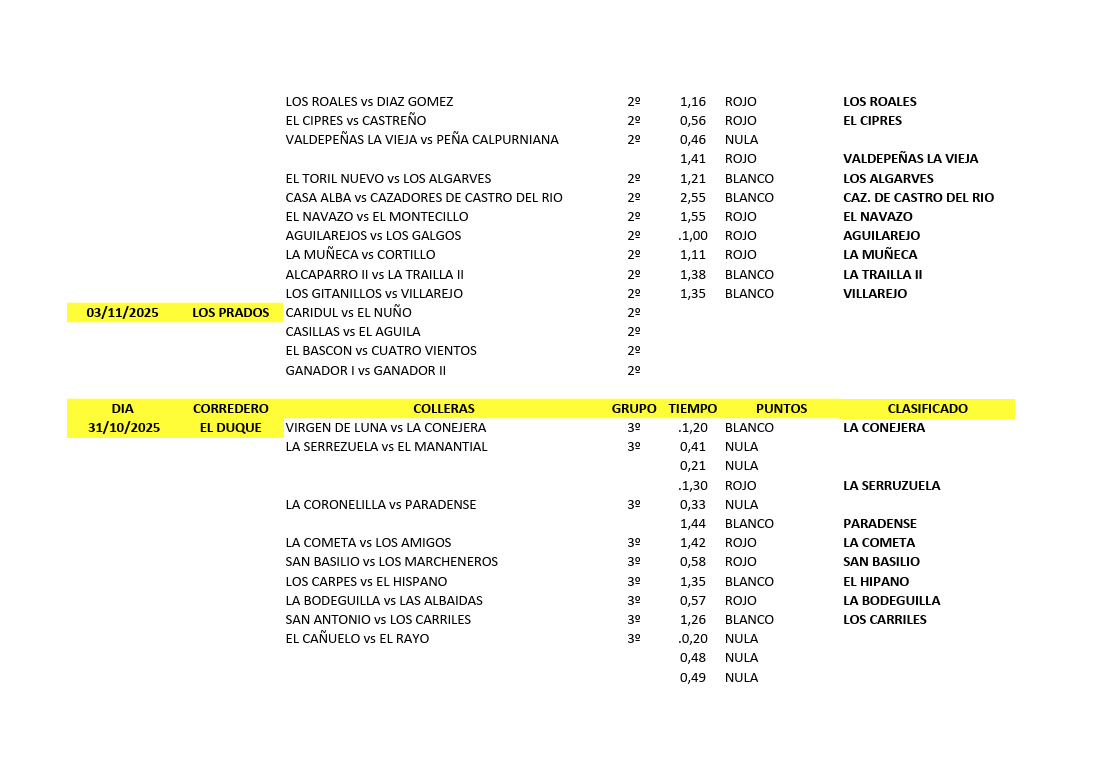 <p>Título: <strong>Resultados de los Dieciseisavos de los Provinciales Andaluces 2025</strong></p> 1 Resultados de las carreras