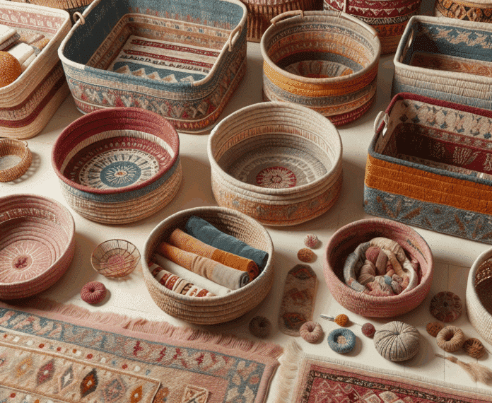 No lo sabía, pero si reutilizas las alfombras viejas que tienes en casa podrás hacer estas preciosas cestas de almacenamiento para el hogar