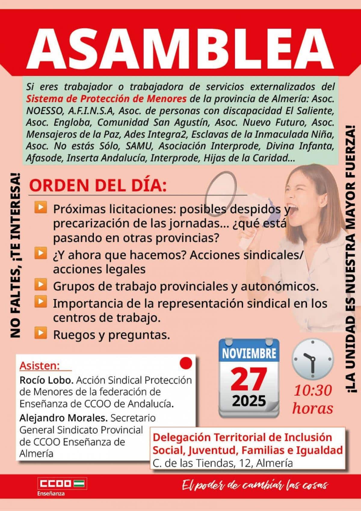 CCOO Enseñanza Almería denuncia la incertidumbre laboral en centros de menores y alerta sobre el riesgo de despidos por nuevas licitaciones 1 Asamblea informativa