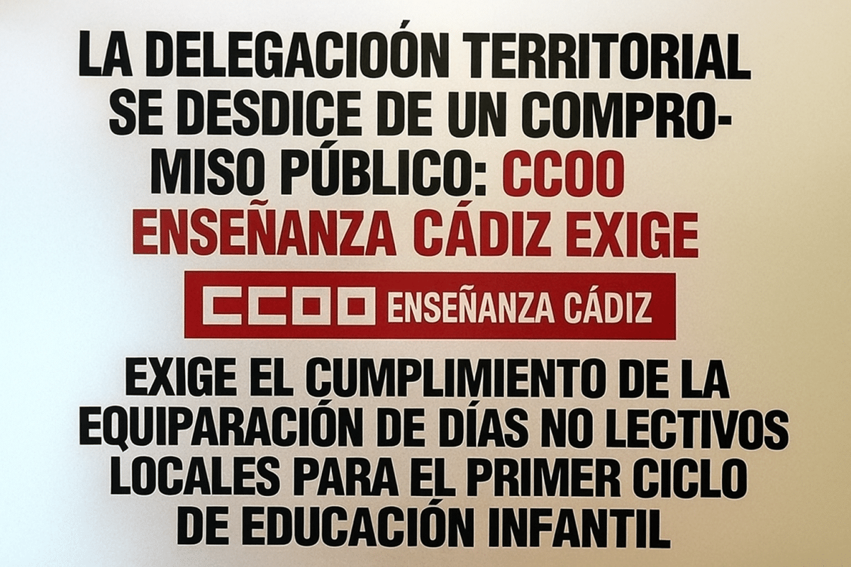 CCOO Enseñanza Cádiz desea manifestar su malestar ante la nota informativa difundida por la Delegación Territorial de Desarrollo Educativo y Formación Profesional en Cádiz, donde se retracta del compromiso claro asumido en el Consejo Escolar Provincial (CEP) el pasado 19 de noviembre de 2025..