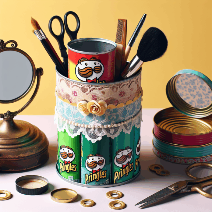 Convierte Botes de Pringles en Sofisticados Organizadores Vintage para tu Tocador 1 ¿Sabéis esos botes de aspecto vintage que todos buscamos para ordenar el tocador o el baño, y que son carísimos? Pues se pueden hacer reciclando botes de Pringles