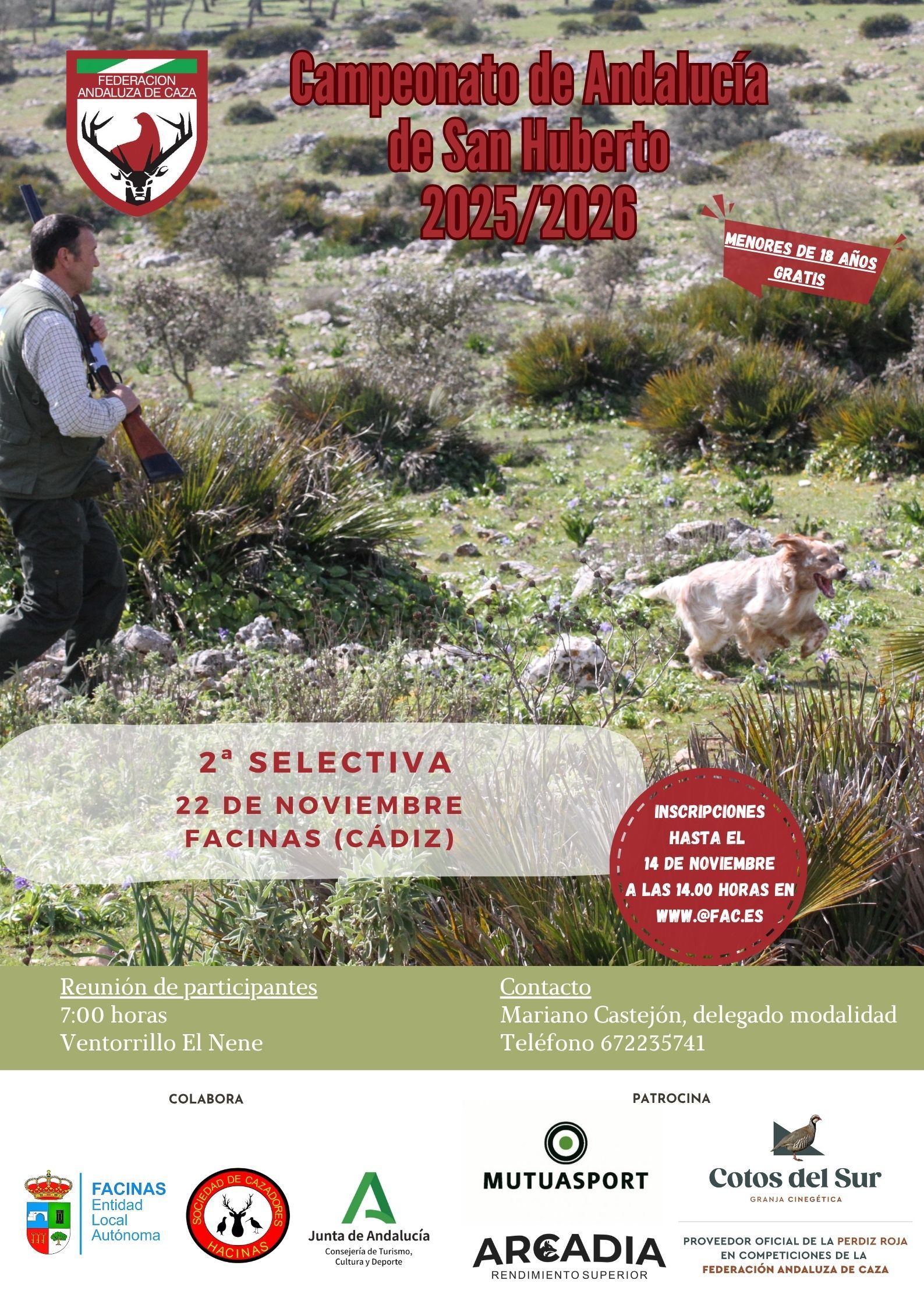El San Huberto Andaluz realizará su segunda selectiva este sábado en Facinas, organizado por la Federación Andaluza de Caza.