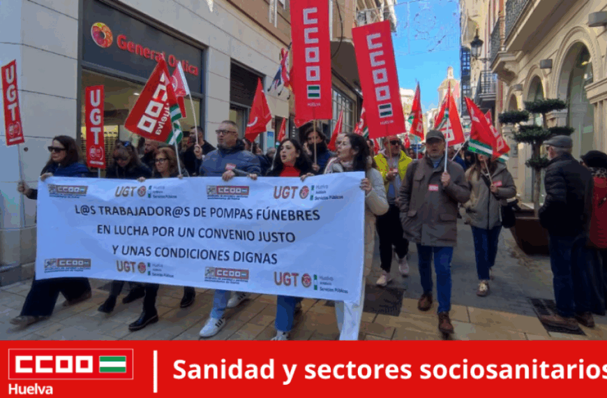 Manifestación del personal de las empresas de Pompas Fúnebres y Tanatorios de la provincia de Huelva.