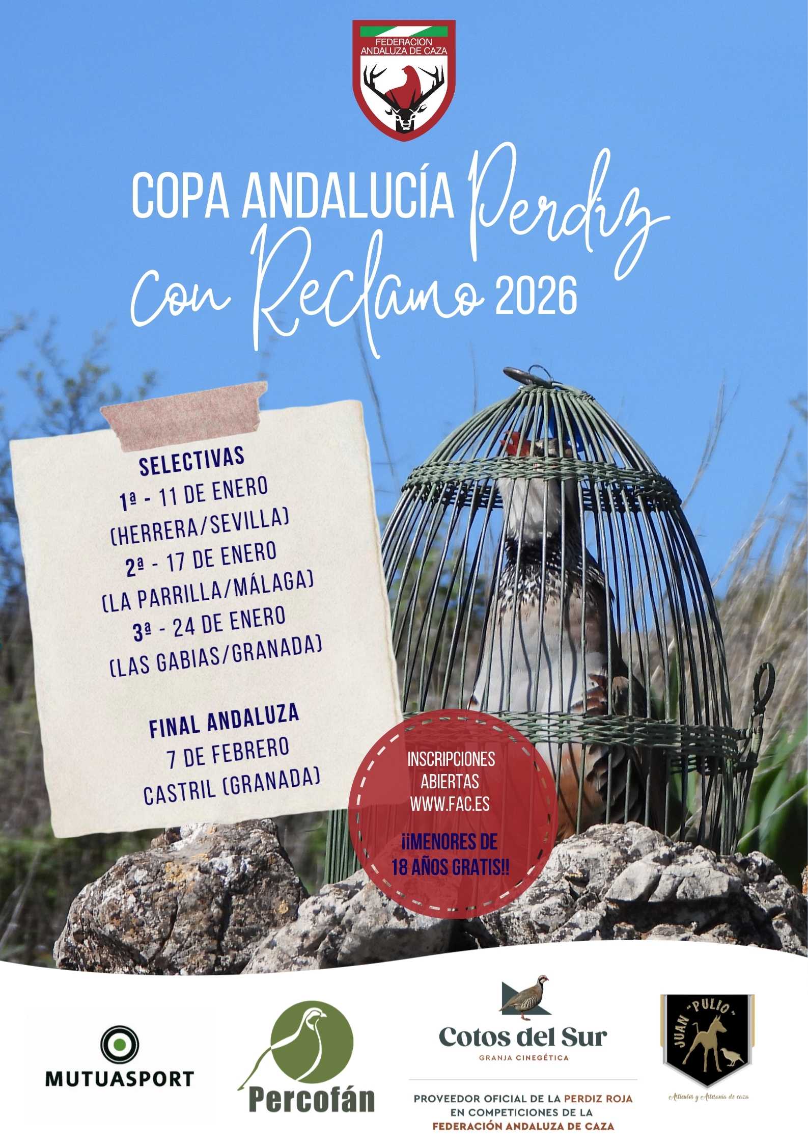 Abiertas las Inscripciones para las Selectivas de la Copa de Andalucía de Perdiz con Reclamo 2026 – Federación Andaluza de Caza