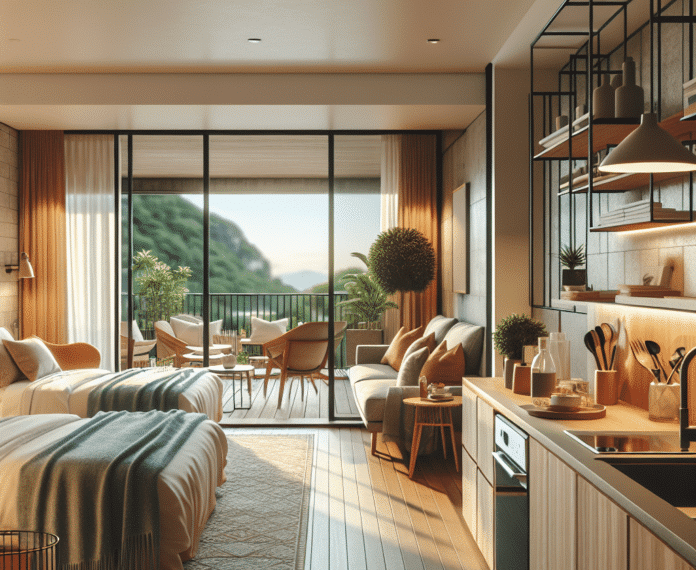 tiene terraza, dos dormitorios y cocina equipada