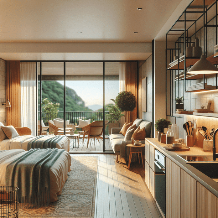 Apartamento de Dos Dormitorios con Cocina Totalmente Equipada 1 tiene terraza, dos dormitorios y cocina equipada