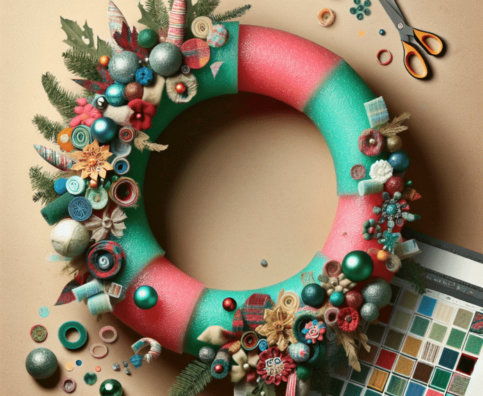 Cómo hacer una corona de Navidad usando un viejo churro de piscina y retales de tela: el resultado es espectacular