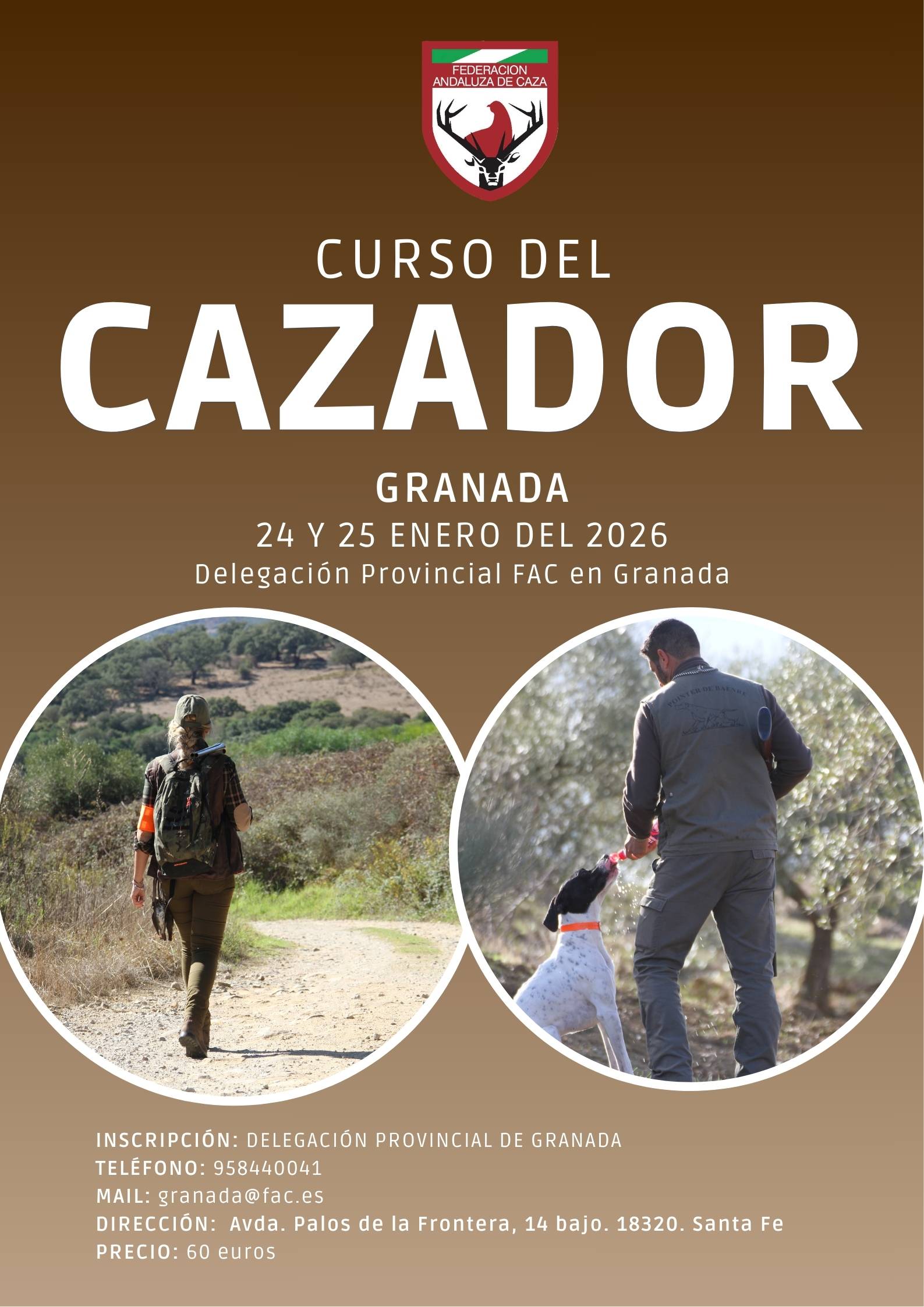 Convocatoria del Curso del Cazador en Santa Fe (Granada) para Enero 2026 por la Federación Andaluza de Caza