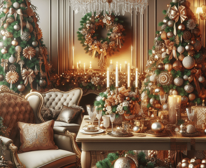 Decoración navideña elegante en salón sofisticado
