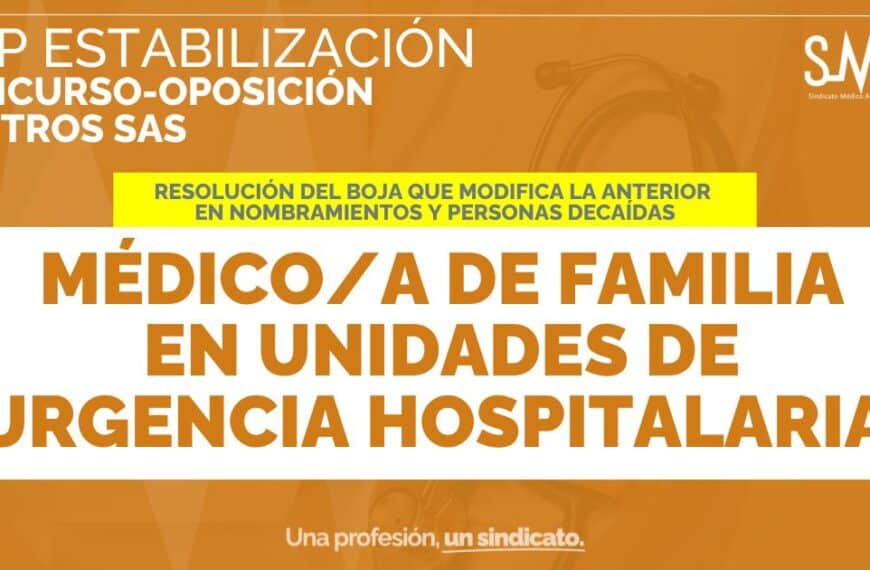 Modificación de la Resolución del BOJA sobre Nombramientos y Personas Decaídas para Médico/a de Familia en Unidades de Urgencia Hospitalaria (Centros SAS) - OEP ESTABILIZACIÓN