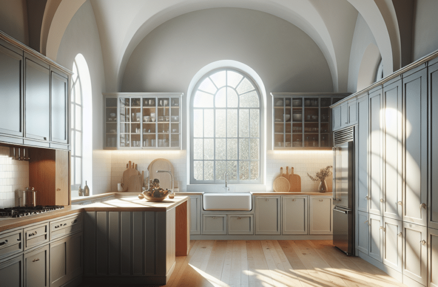 Cautivadora Cocina Nórdica: Elegancia y Luz a Través de una Ventana Arco