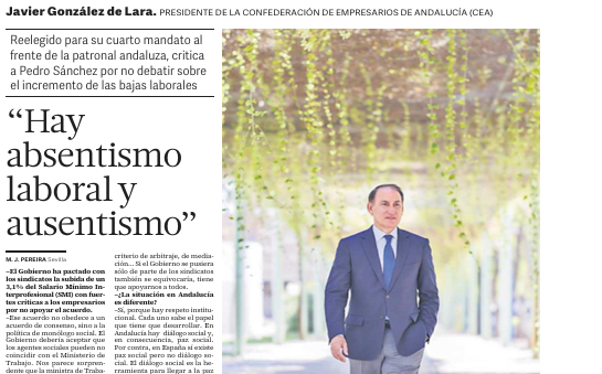 Javier González de Lara, Presidente de CEA, Advierte sobre el Aumento del Absentismo Laboral y Pide Mayor Diálogo con el Gobierno Central en El Conciso de Grupo Joly