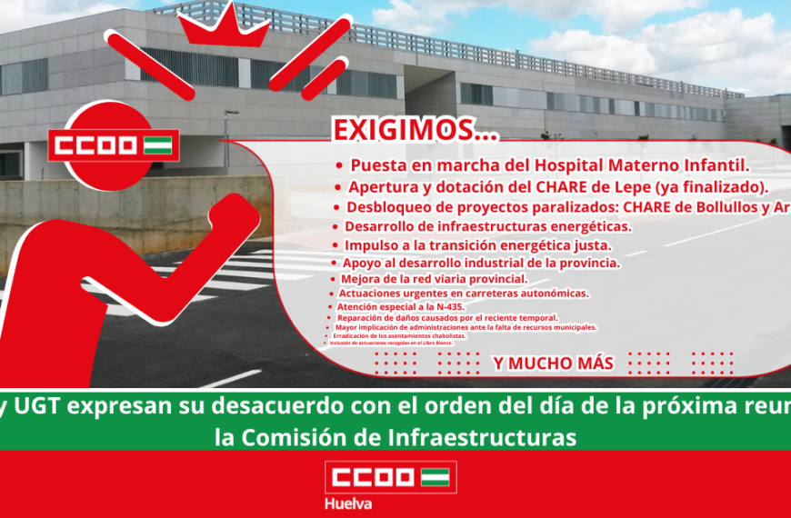 CCOO y UGT expresan su desacuerdo con el orden del día de la próxima reunión de la Comisión de Infraestructuras.
