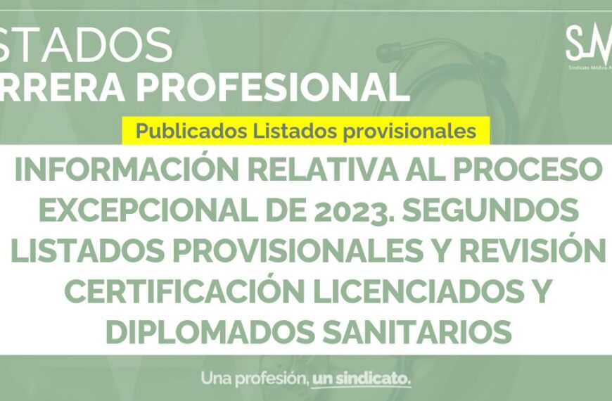 Segundos Listados Provisionales de Revisión para la Certificación de Licenciados y Diplomados Sanitarios en el Proceso Excepcional de 2023