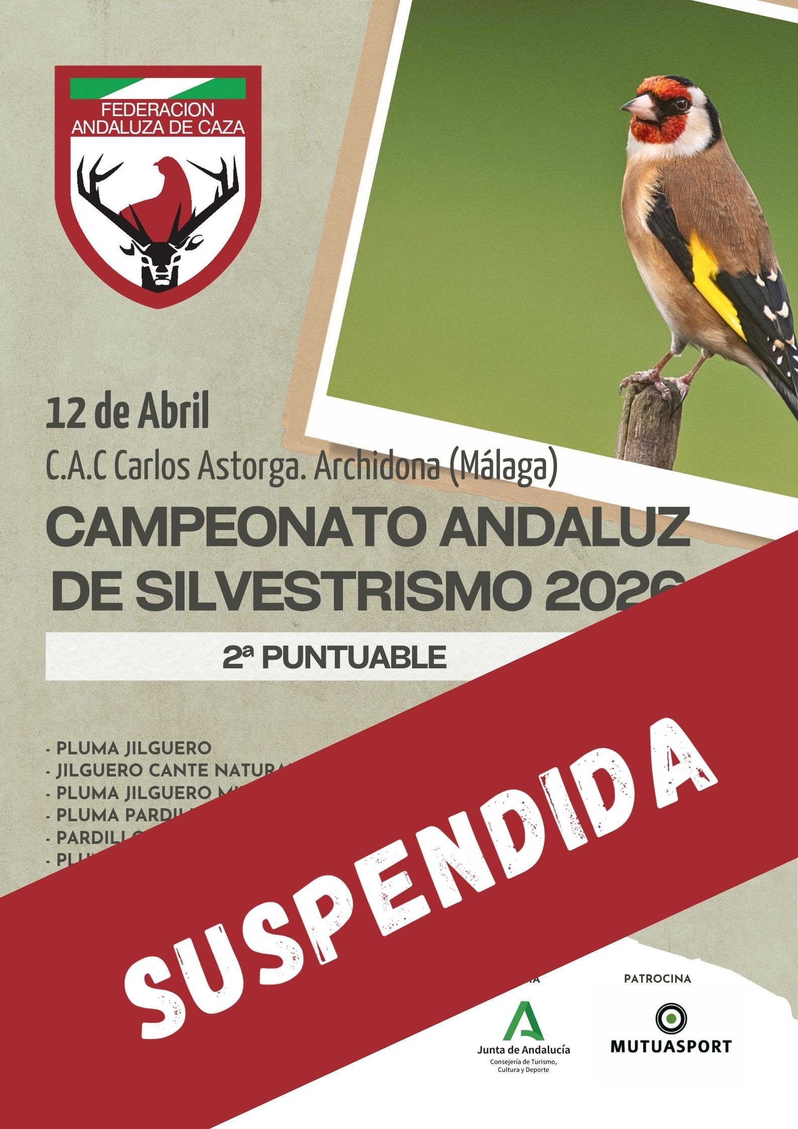 Suspensión de la Segunda Competencia de Silvestrismo por Mal Tiempo – Federación Andaluza de Caza 1 Suspensión de la Segunda Competencia de Silvestrismo por Mal Tiempo – Federación Andaluza de Caza