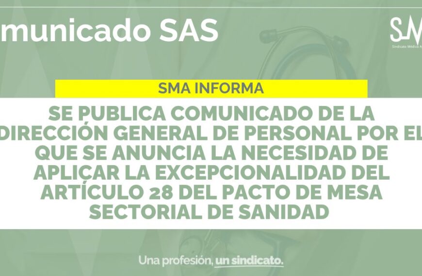 Comunicado de la Dirección General de Personal sobre la Aplicación de la Excepcionalidad del Artículo 28 del Pacto de Mesa Sectorial de Sanidad