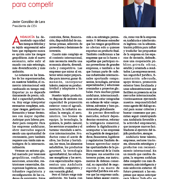 Javier González de Lara, Presidente de CEA, en Andalucía Económica