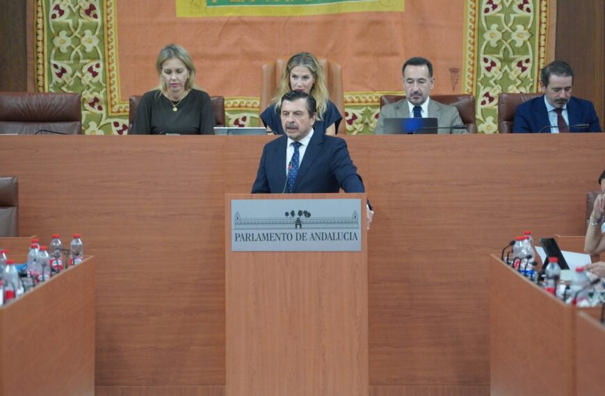 Toni Martín, en el atril del Parlamento de Andalucía